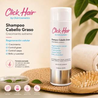 Shampoo Click Hair Cabello Graso – Crecimiento Extremo 300 ml