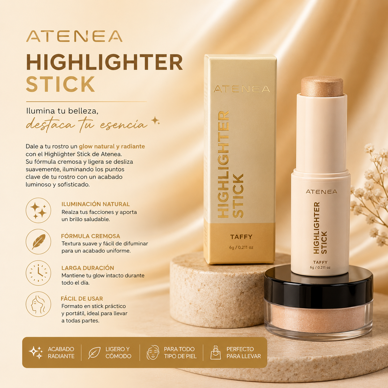 Atenea Highlighter Stick Iluminador Cremoso en barra