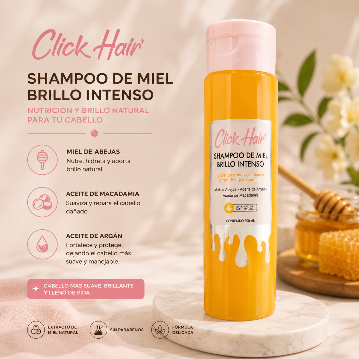 Click Hair Shampoo de Miel Brillo Intenso