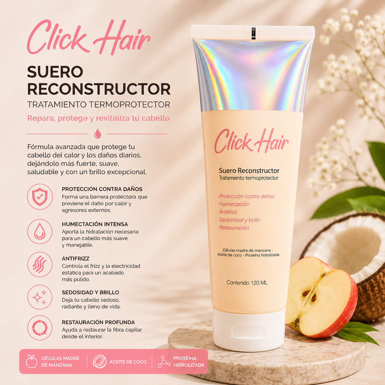 Click Hair Suero Reconstructor Termoprotector – Tratamiento Capilar