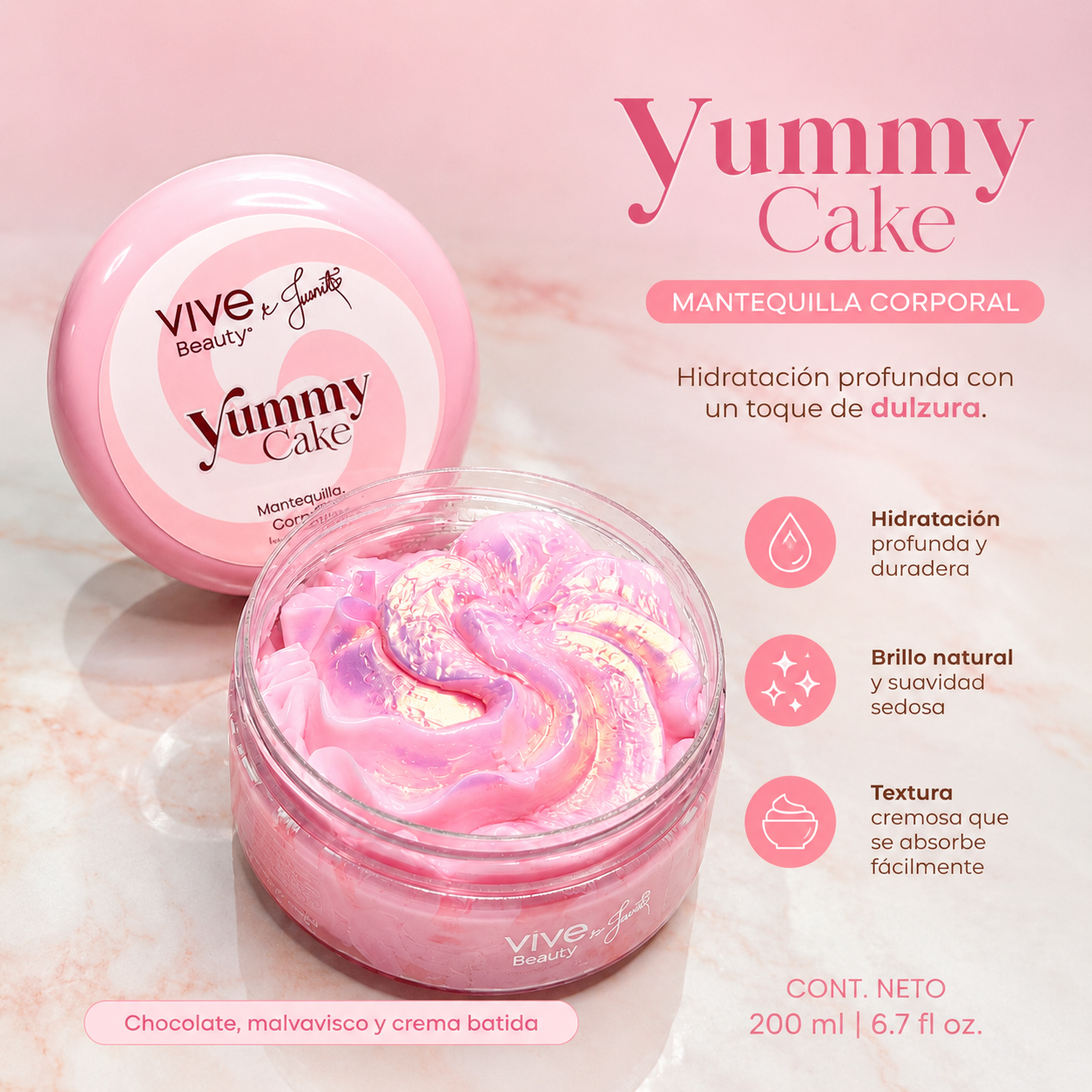 MANTEQUILLA CORPORAL YUMMY CAKE 200 ML JUANITO X VIVE BEAUTY